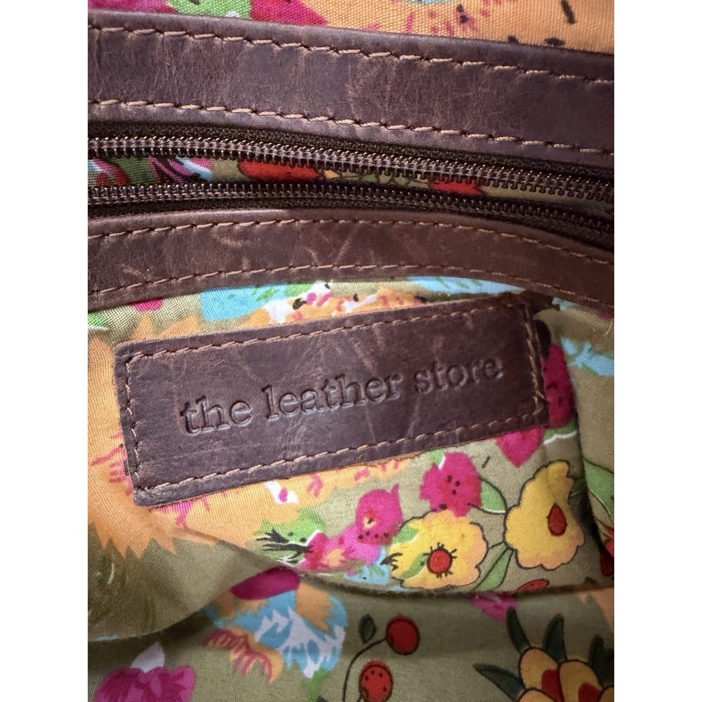The Leather Store Large Chelsea Brown Shoulder Bag Tote Purse Floral Lined - Picture 6 of 10